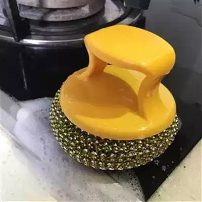 Kitchen washing pot artifact cleaning ball with handle new PET steel wire ball washing pot washing ball non-stick oil pot Special