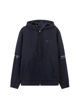 HUGO BOSS SS24 Logo贴花休闲连帽长袖卫衣 男款 深蓝色