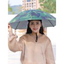 Double-layer windproof and rainproof fishing umbrella hat head-mounted umbrella sun protection folding overhead umbrella hat outdoor sunshade for fishing