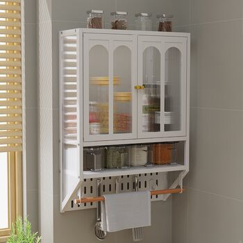 Kitchen spice storage rack perforated board wall-mounted no-punch wall-mounted storage cabinet with magnetic cabinet door dustproof