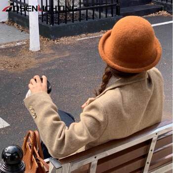 2026 New Brown Wool Fisherman Hat for Women, Winter Face-Slimming Retro Hat, Rolled Brim Bucket Hat, Fedora ins