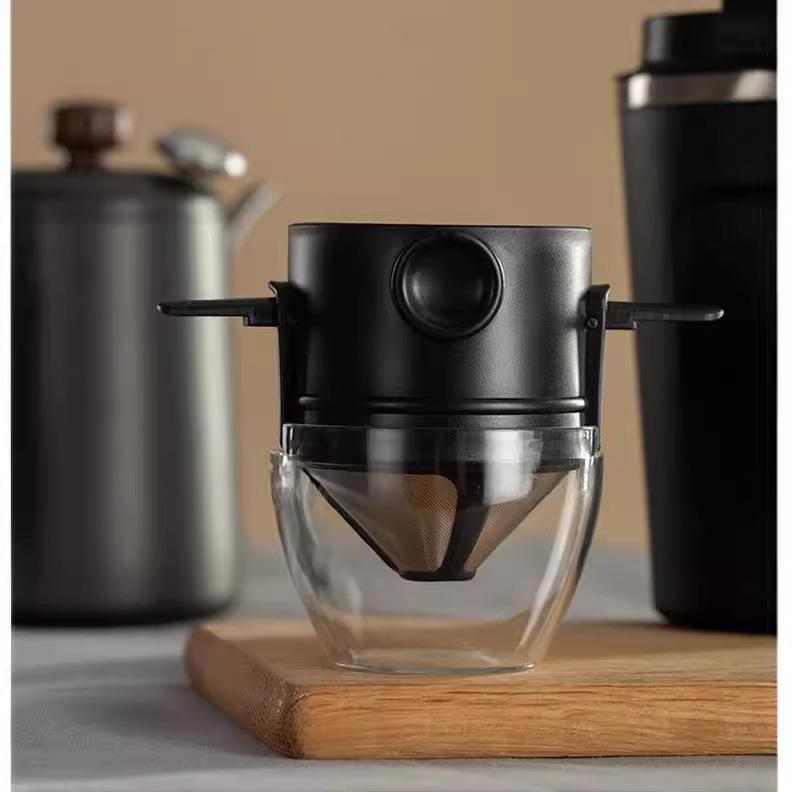 Stainless Steel Coffee Filter Net, Paperless Filter Cup, Double-Layer Portable Folding Hanging Ear Mini Hand-Brewed Coffee Filter