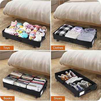 Fabric foldable bed storage box pulley clothes finishing box with lid dustproof bed household debris storage box