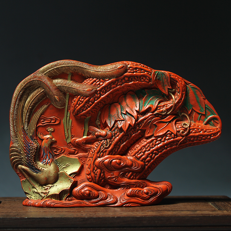 Town house auspicious cinnabar ink ingot ink strip ink block flying yellow Tengda ornaments study room four treasures 90s emblem ink