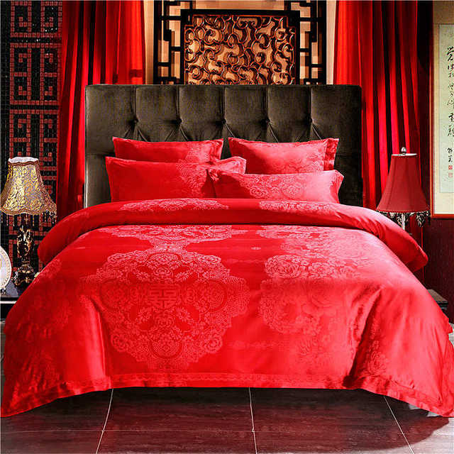 Little Sheep Home Textile Songxi Series Six-Piece Wedding Kit Quilt Cover Bed Sheet Jacquard Cotton Wedding Four-Piece Set 2m
