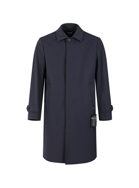 HUGO BOSS SS24 纯色纽扣中长款长袖大衣 男款 深蓝色