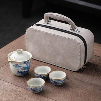 High-end ruyao travel tea set, one pot, three cups, toilet set, camping cup, kung fu tea making cup, office drink, portable tea cup