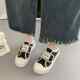 2026 Summer Thick-Soled White Sneakers Korean-Style Color-Blocking Casual Canvas Slip-On Shoes with Velcro Fastening