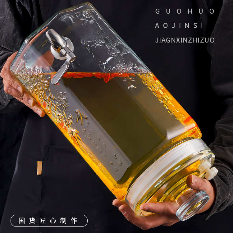 Manufacturer's spot embossed wine bottle faucet anti-blocking thickened sealed wine bottle transparent glass wine jar storage wine bottle