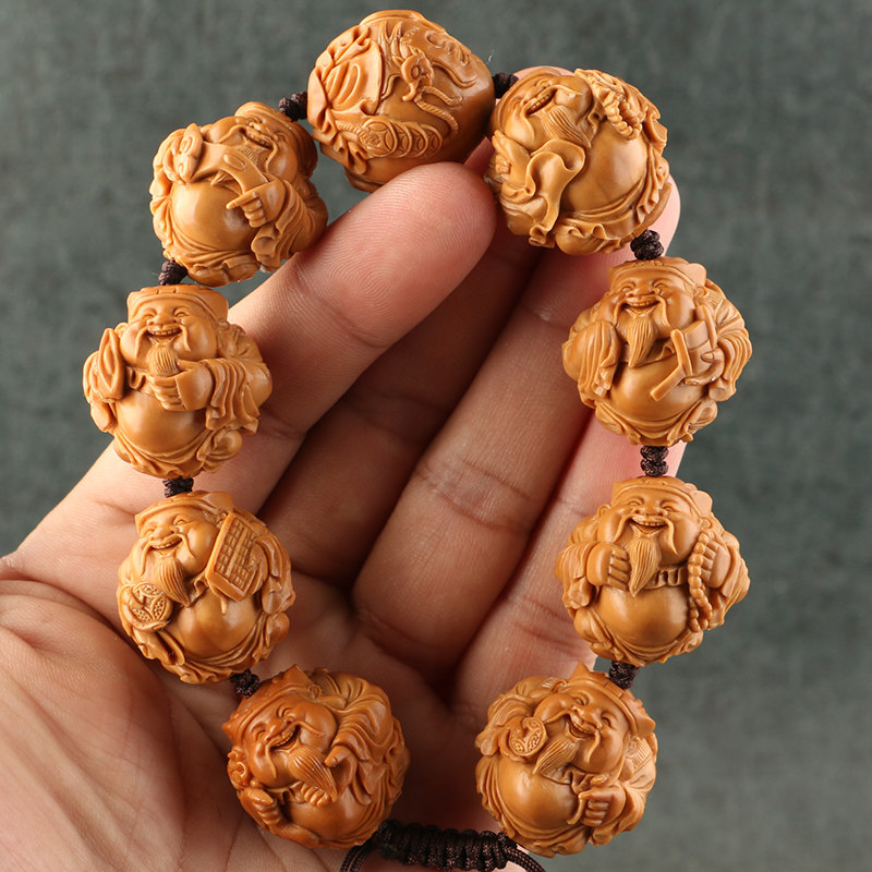 2 4x2 4cm (Eight Gods of Wealth) Liu Xiaoqin's Olive Kernel Carving Three Flowers Old Oil Kernel Carving Handstring