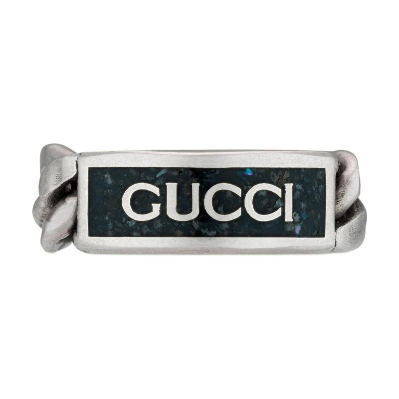 Gucci/Gucci Enamel Gucci Logo 925 Silver Fashionable Trendy Women's Silver Ring