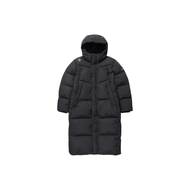 DESCENTE/迪桑特纯色徽标连帽拉链中长款长袖保暖羽绒服男女同款
