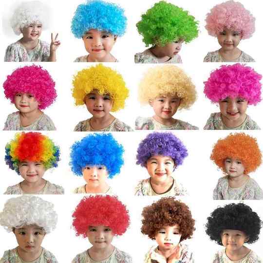 球迷假发爆炸头小丑头套儿童幼儿园表演搞笑道具彩色头发套圆卷发