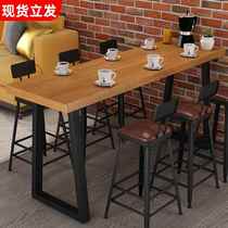 Solid wood bar table for home balcony wall narrow table milk tea shop bar high table and chair combination commercial long table