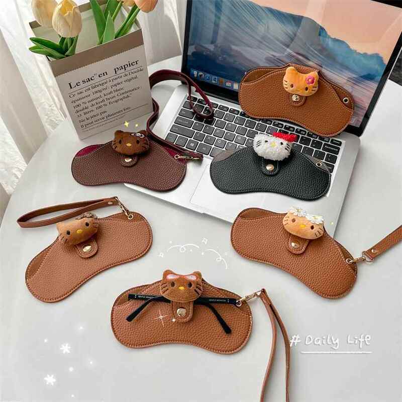 Japanese Black Leather Kt Cat Eye Mirror Case Sunglasses Bag ins Glasses Protective Cover Leather Portable Anti-Stress Storage Bag Japanese Black Leather Kt Cat Eye Mirror Case Sunglasses Bag ins Glasses Protective Cover Leather Portable Anti-Stress Storage Bag