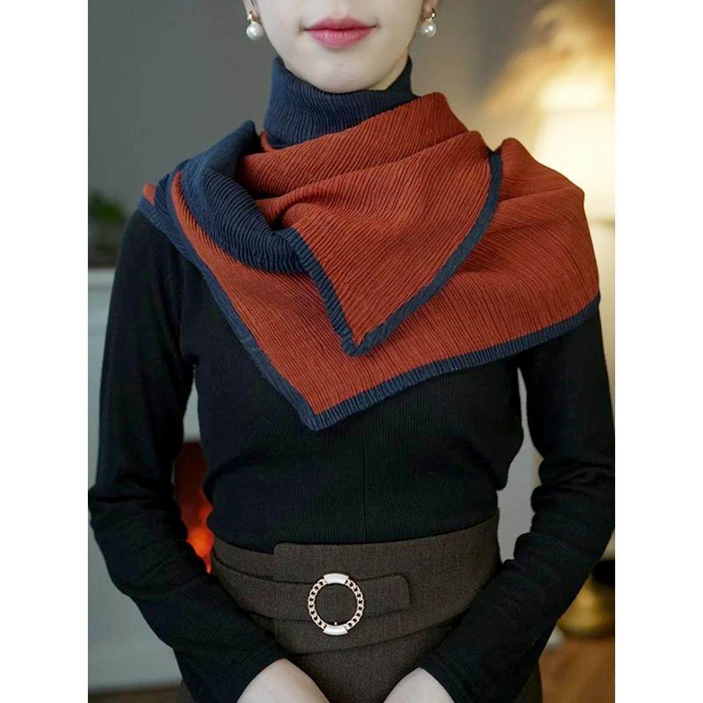 2025 New Pleated Magnetic Buckle Scarf for Women, Spring, Autumn and Winter, Double-Sided, Two-Tone, Versatile Long Shawl for Travel Wear