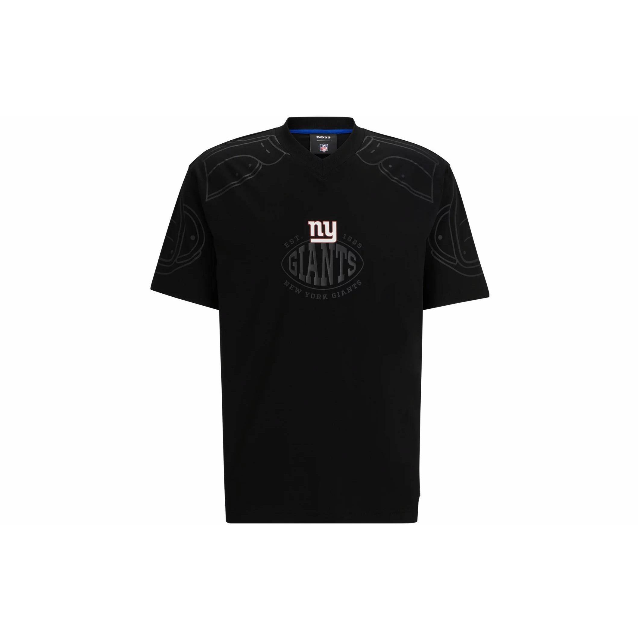 HUGO BOSS x NFL 联名款 字母印花直筒V领短袖T恤 男款 黑色