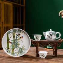 Sanguan old porcelain tea set 1960s porcelain Hongjiang clay hand-painted teapot teacup teatray home use