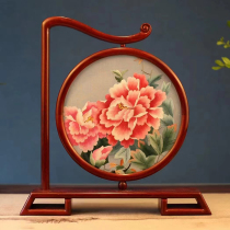 Suzhou embroidery finely polished pure handmade rosewood double-sided embroidery ornament Blooming Wealth Chinese style craft gift