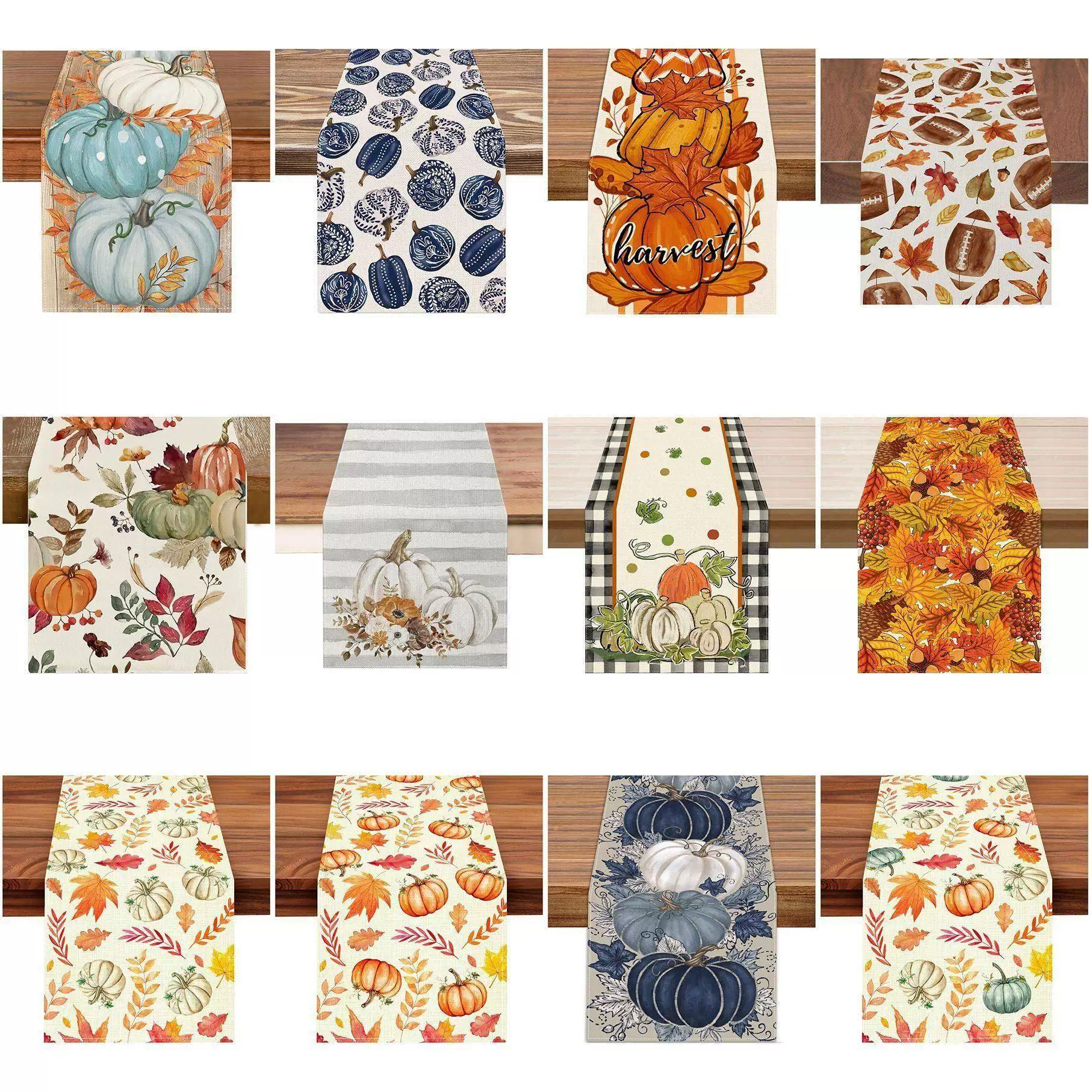 Thanksgiving tablecloth new autumn table runner pumpkin maple leaf linen printed tablecloth living room dining room decoration