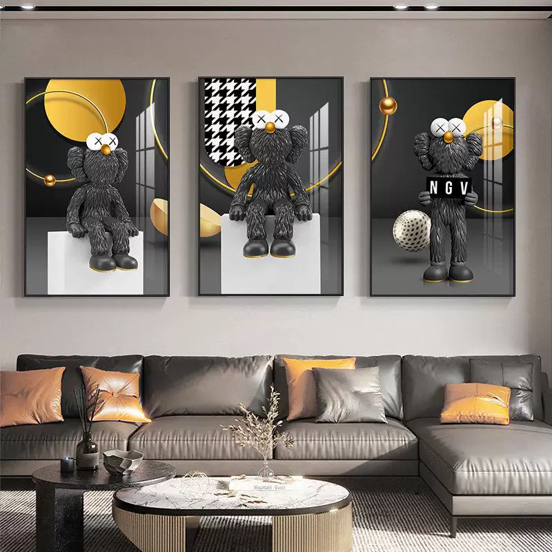 [KAWS декоративная картина для гостиной абстрактная кукла на фоне дивана тройной набор]
