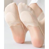 Invisible Summer Socks Womens Sandals Thin Shallow Mouth Ice Silk Mesh Cotton Pads Front Half Palm High Heels Suspender Boat Socks