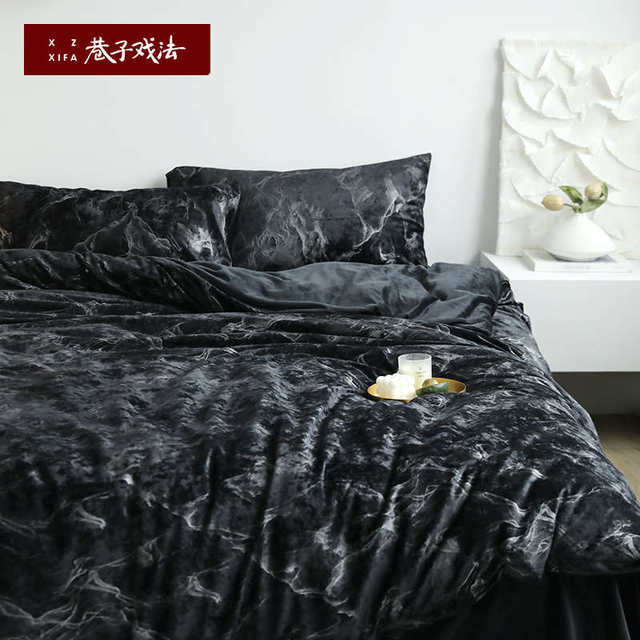 Alley trick simple four-piece set velvet bedding autumn and winter sheets and quilt covers light luxury quilt covers Nordic