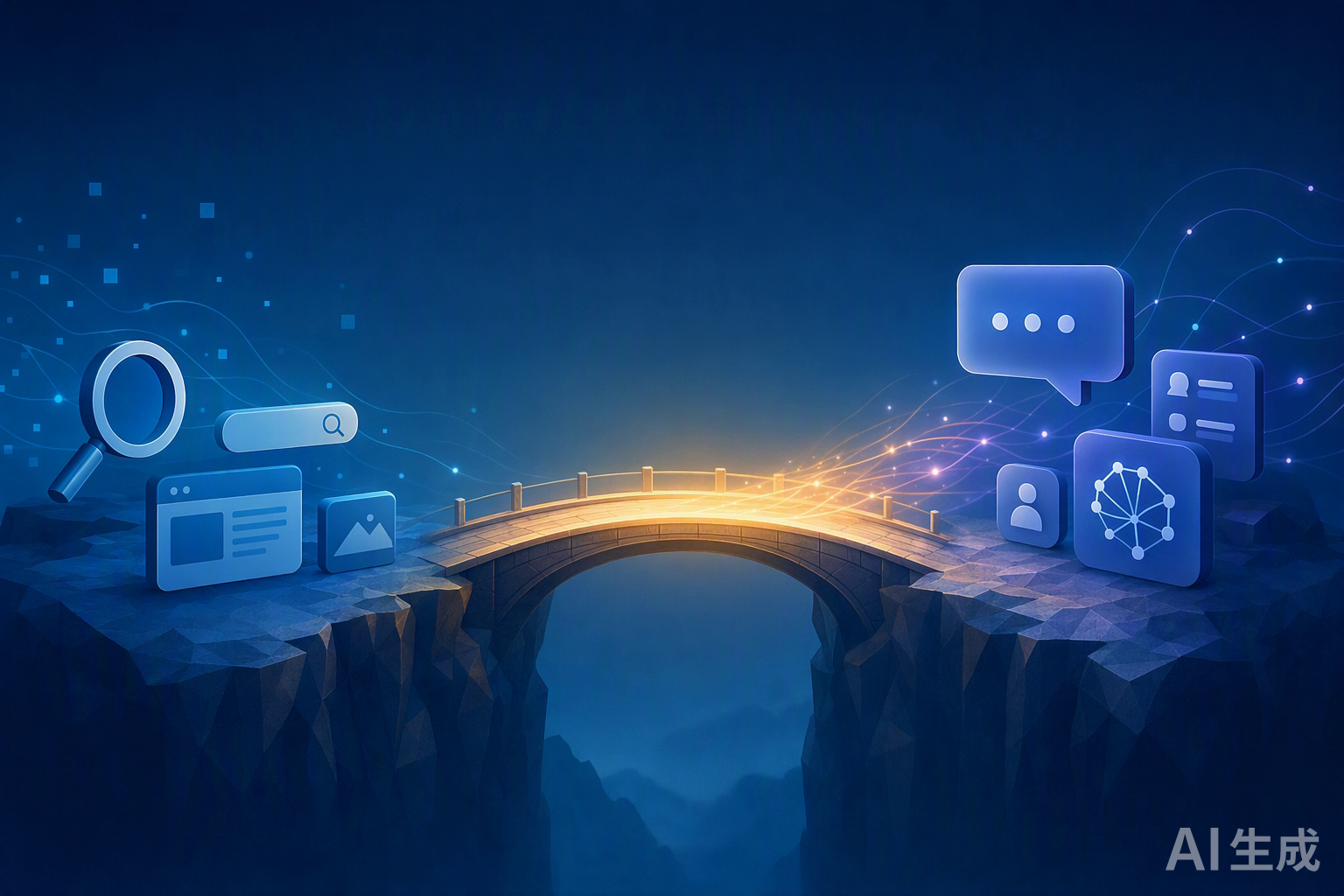 Bridge connecting two cliffs representing SEO and GEO transition