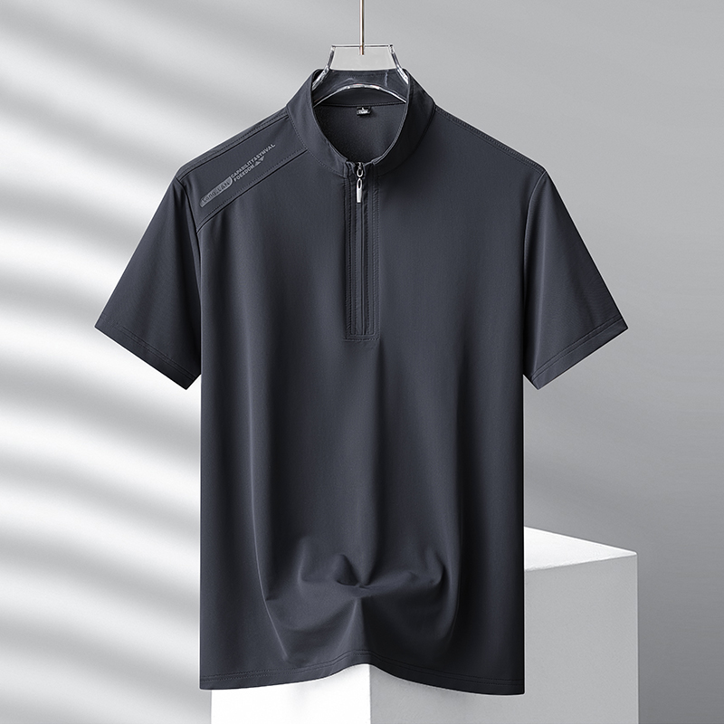 NASA半拉链短袖T恤男冰丝速干衣跑步健身弹力透气运动立领POLO衫