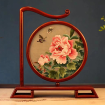 Suzhou embroidery finely polished pure handmade rosewood double-sided embroidery ornaments Wealth and Flowers Blooming Chinese style craft gifts