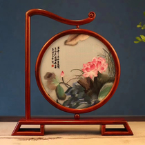 Suzhou embroidery finely polished pure handmade rosewood double-sided embroidery ornament Freehand Lotus Chinese style craft gift