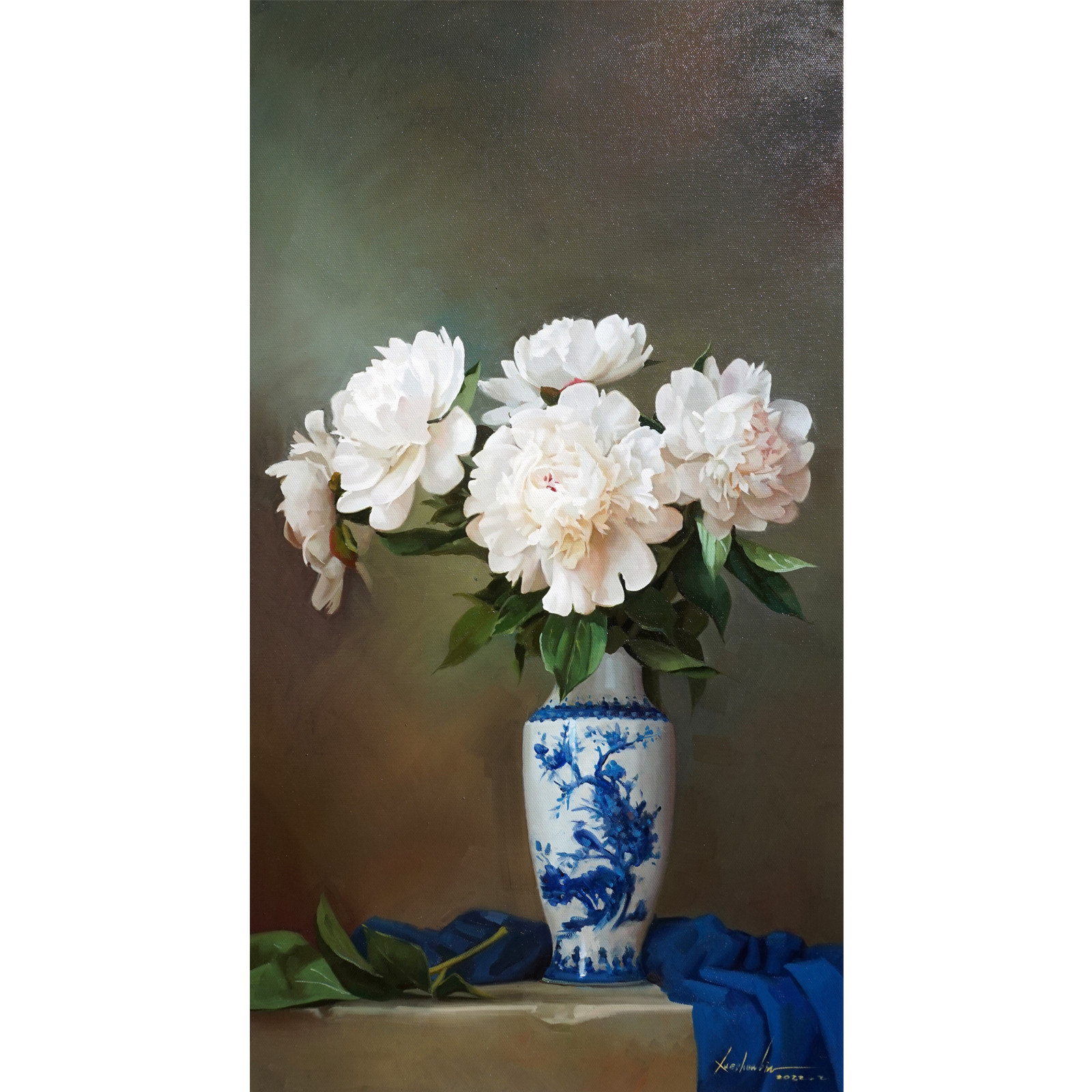 Xue Shoubin < peony Flower > Realistic Cloth Surface Oil Painting Living Room bedroom Decorative Painting Collection Pure Hand Painting