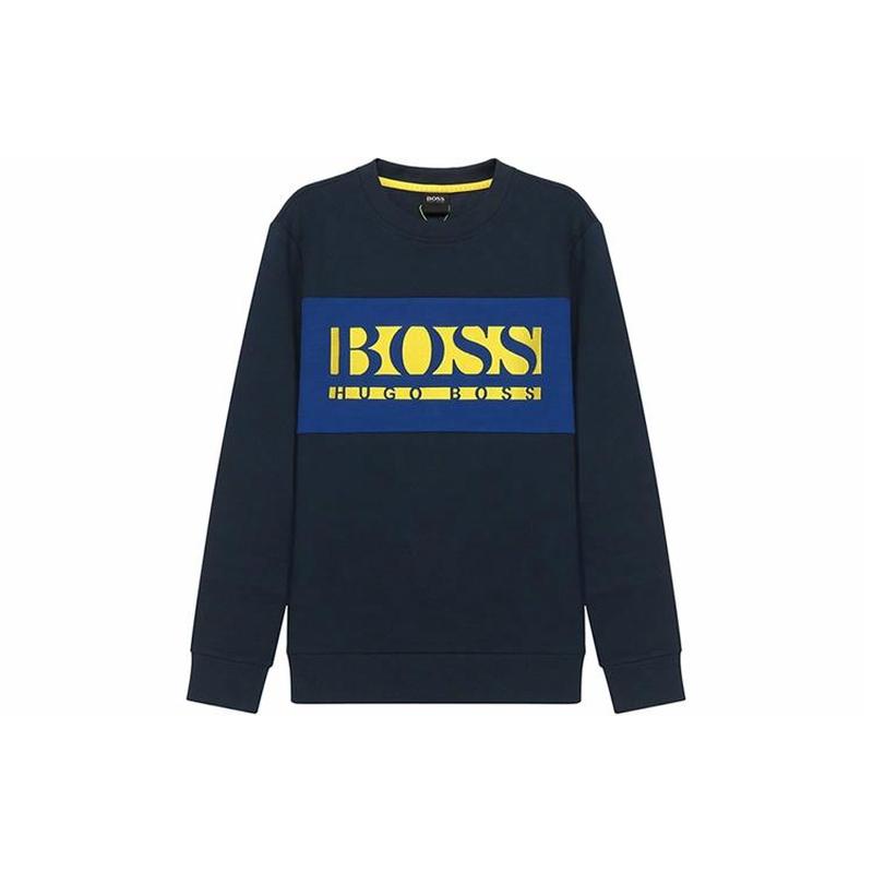 HUGO BOSS 拼色Logo图案刺绣圆领套头卫衣 男款 海军蓝色