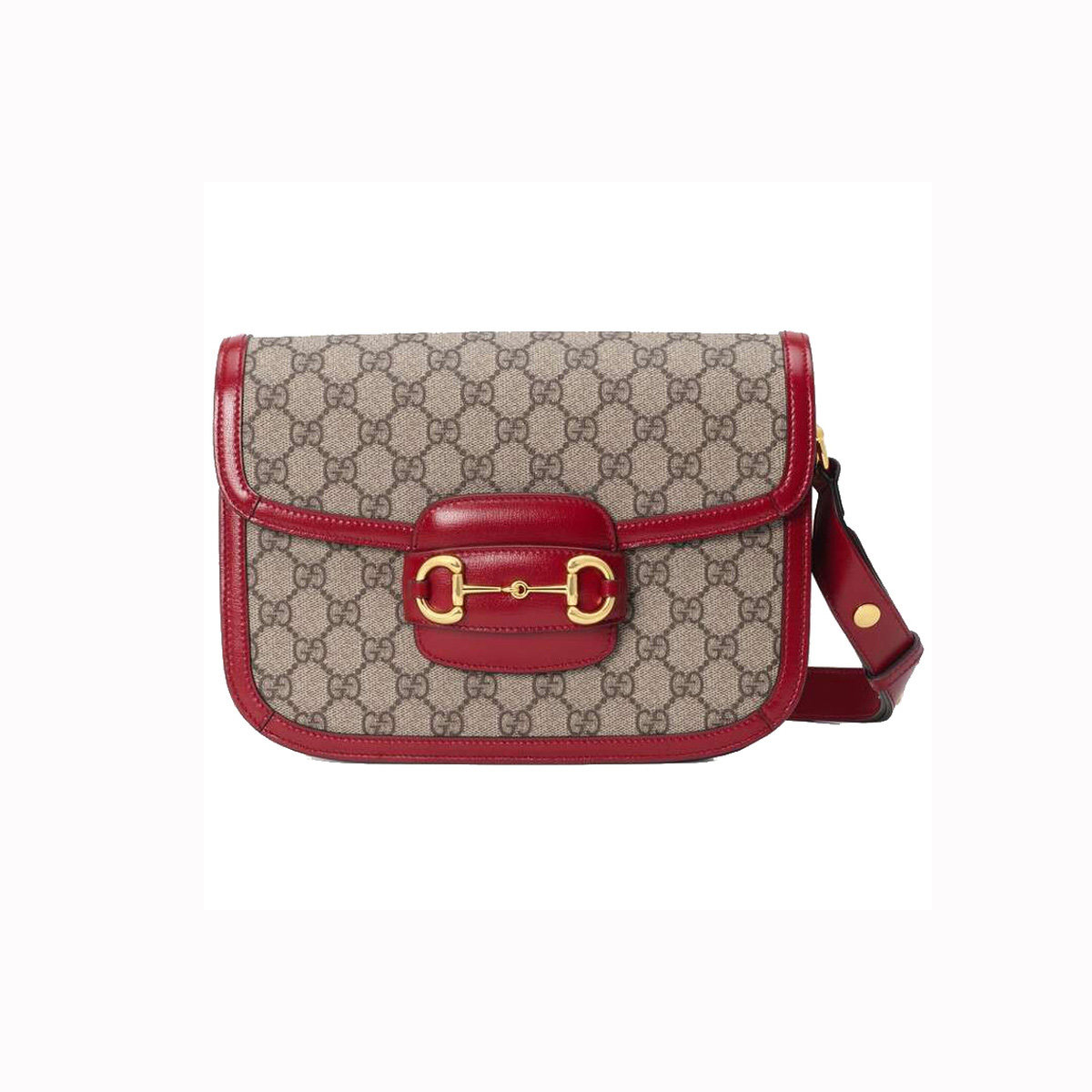 9.9/9.5新Gucci/古驰Horsebit1955帆布红色拼乌木色女款马鞍包