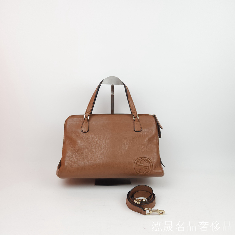 98% New Gucci Women's Bag, Full Leather, Light Brown Caramel Color, Handbag, Shoulder Bag, Crossbody Bag, Second-Hand Bag