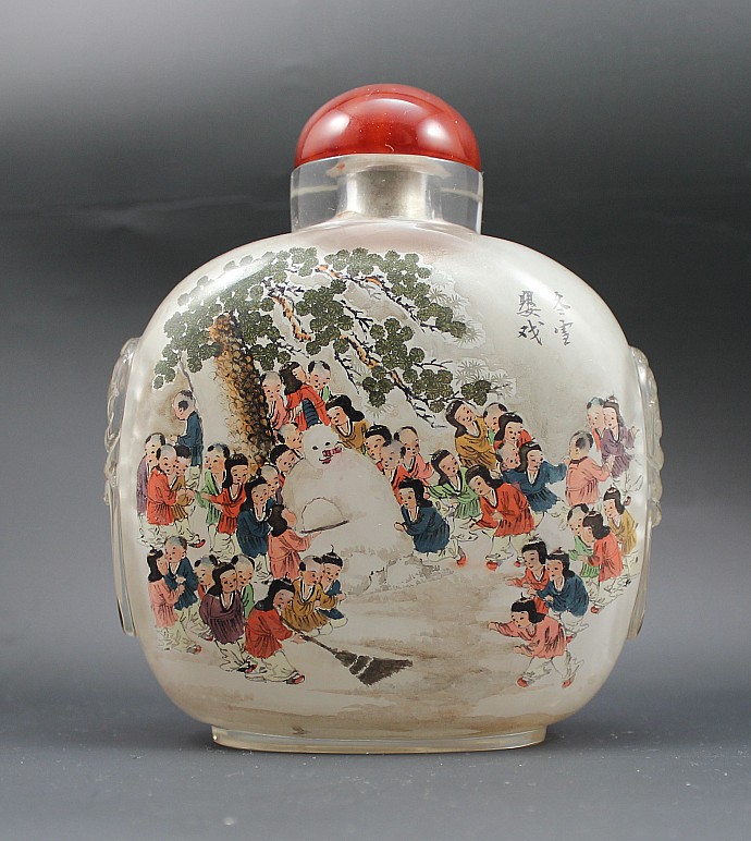Famous Inner Paints Snuff Pot Wang Xi's Three Apostolic Disciples Dosed as Cloud Yuan's Old Cover 1986 Works