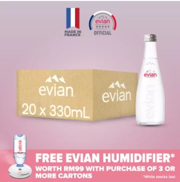 Evian Natural Mineral Water Glass Bottle 20 x 330ml