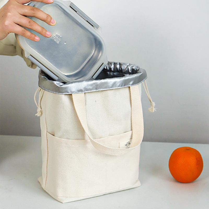 Japanese-Style Thick Canvas Lunch Bag for Students and Office Workers, Portable Drawstring Aluminum Foil Insulated Lunch Box Bag Japanese-Style Thick Canvas Lunch Bag for Students and Office Workers, Portable Drawstring Aluminum Foil Insulated Lunch Box Bag