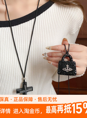 kaitin jewelry复古黑色大十字架长款毛衣链女款吊坠配饰