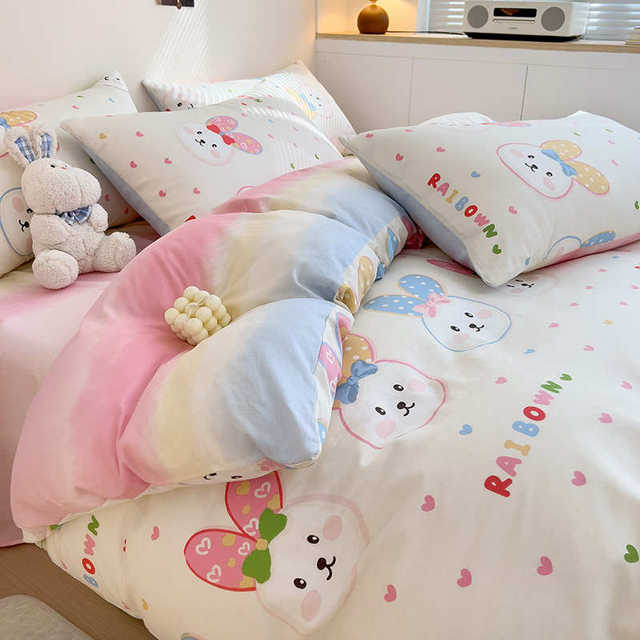 Cartoon four-piece set 100% full cotton quilt cover double-person furnished sheets and quilt cover single three-piece set bed cover household 60 pieces
