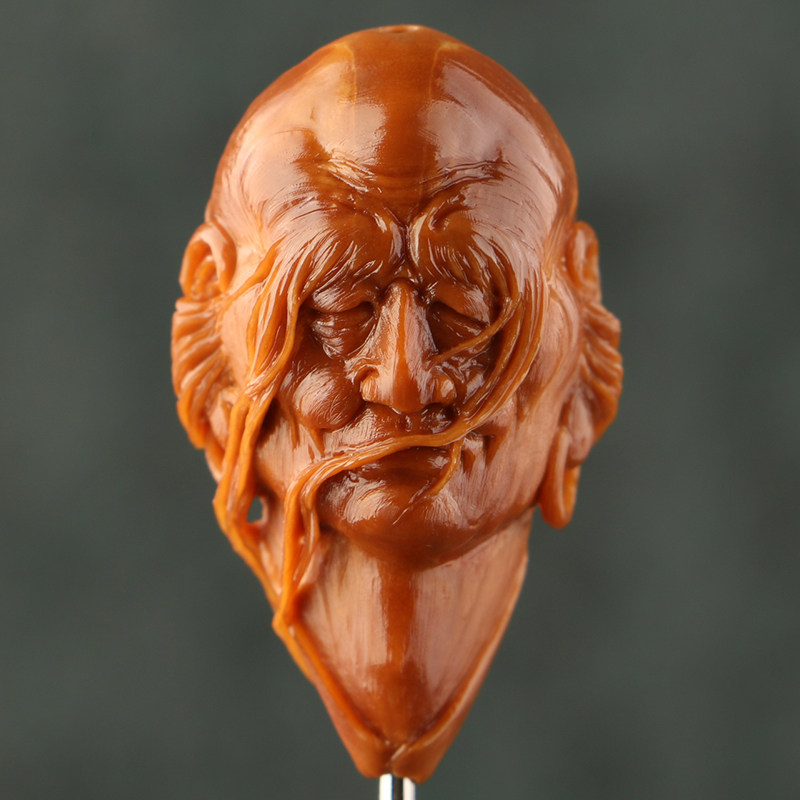 2 3x3 9cm (long brow Han) Gu True Rain work Olive Nuclear carver Three flowers Old oil Nuclear single seed pendant