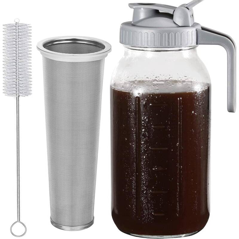 Cold Brew Coffee Pot with Scale, Mason Jar, Filter, Ice Coffee, with Handle, Cold Water Pitcher