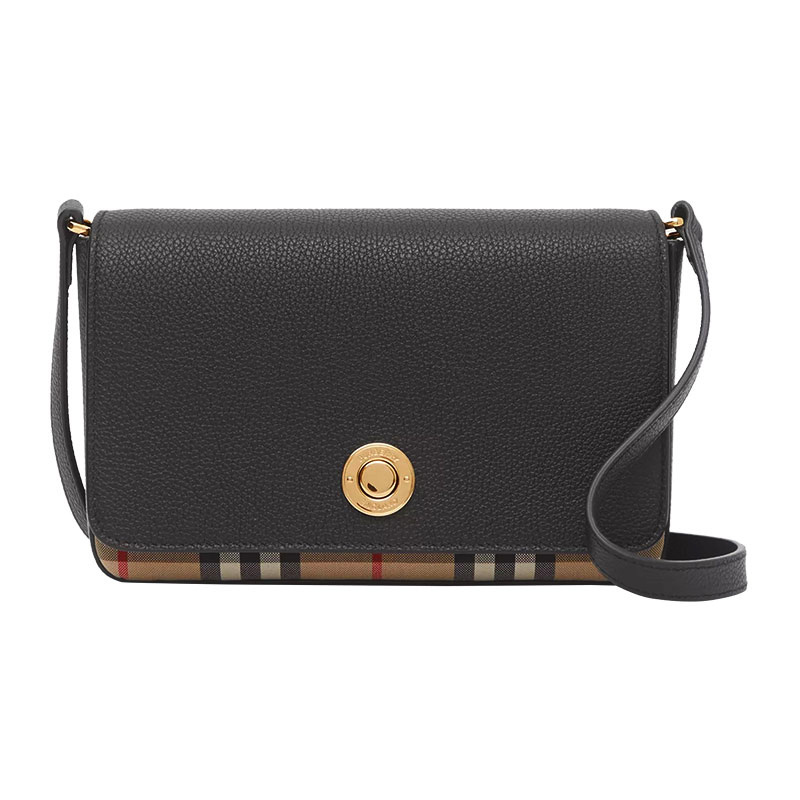 9.9 New Burberry Vintage Retro Plaid and Leather Shoulder Crossbody Bag Small Size