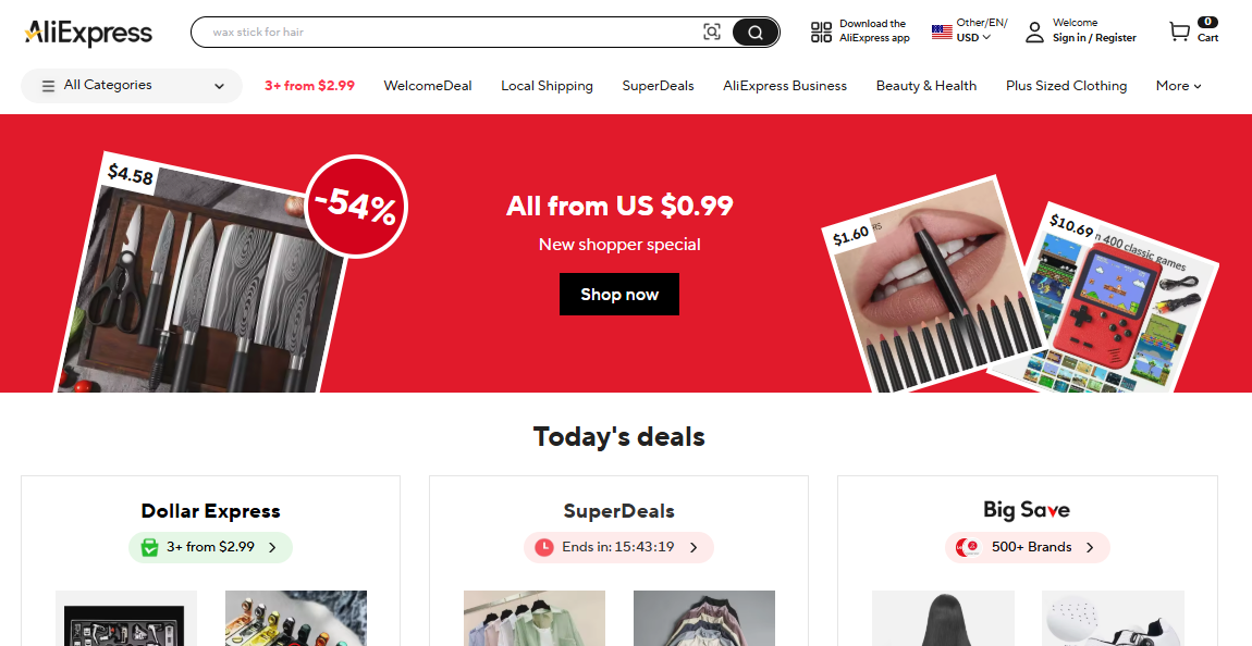 A screenshot a new user deal on AliExpress
