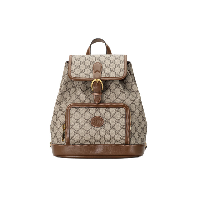 Gucci/Gucci Gg Retro Leather Logo Canvas and Leather Patchwork Ebony Color Medium Backpack