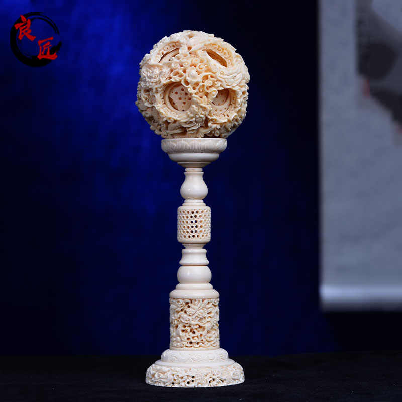 天然マンモス牙精巧な手作り鬼工球 置物 牙雕鬼工球- Top 100