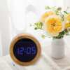 Beech round acrylic mirror LED electronic alarm clock silent silent retro LED wooden clock fabric