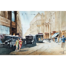 Lu Yongs Old Shanghai Nanjing Road hand-painted landscape watercolor on paper Landscape painting