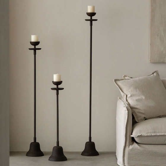 润家家居复古铁艺落地烛台组合侘寂简约铸铁脚蜡烛灯客厅灯座摆件