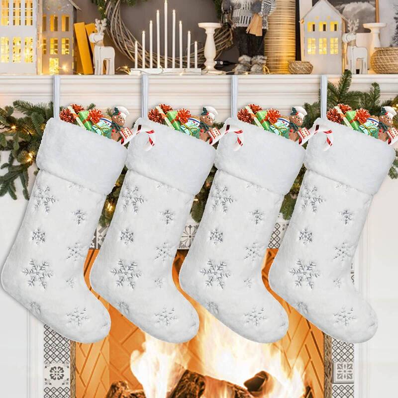 Cross-Border Christmas Stockings Embroidered with Snowflakes Santa Claus Gift Bags Christmas Socks Christmas Party Decorations